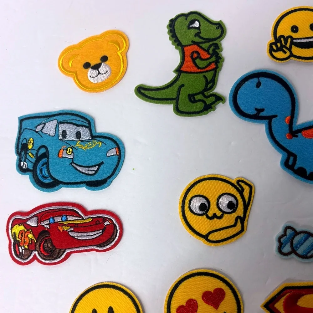 Mixed Iron On Patches Lot Cars Superman Emojis Dinosaurs Vehicles Kids DIY